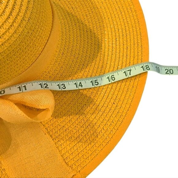 New Yellow straw beach sun hat with bow - Picture 3 of 6